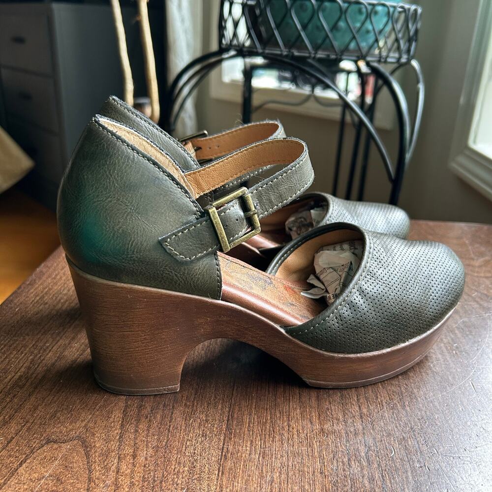 BOC Gia Woodgrain Platform Mary Jane Pump green women’s size 8 - Picture 2 of 7